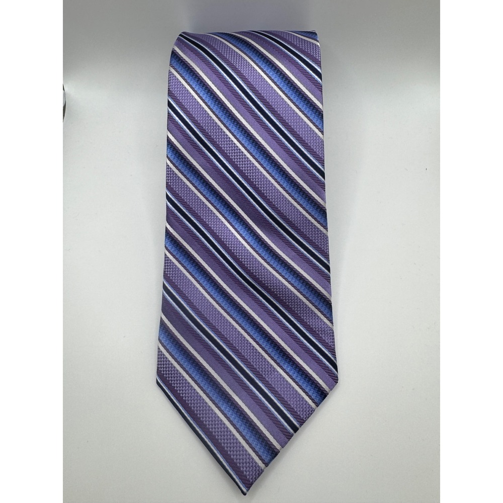 Bruno Piattelli Roma Silk Hand Made Purple Blue‎ Stripe Men's Tie